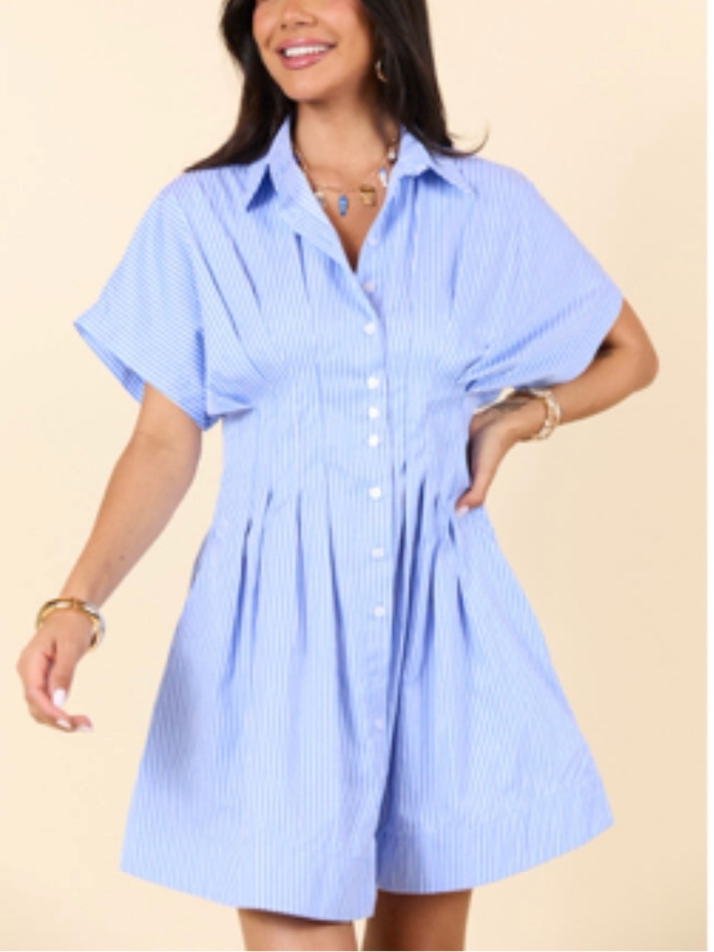 Pink Lily Light Blue Striped Midi Shirt Dress